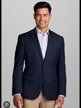 Jos. A. Bank Travelers Collection Tailored Navy Blue Two-Button Wool Blazer